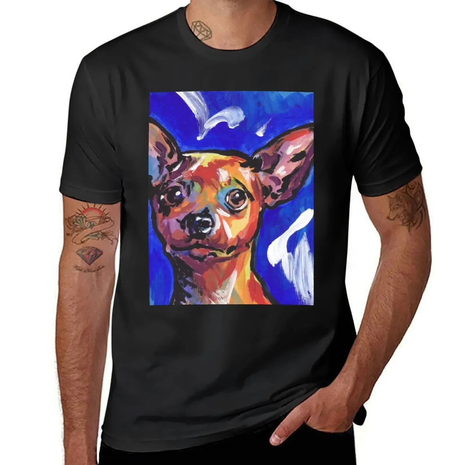 Miniature Pinscher Dog Bright colorful pop dog art T-Shirt korean fashion plain plus size clothes men clothing