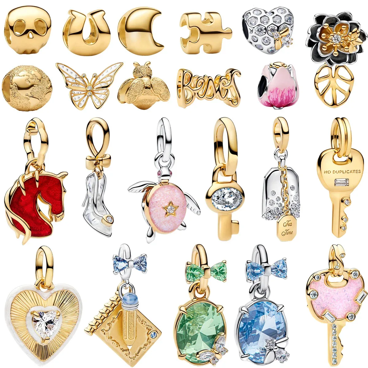 

New 925 Sterling Silver Charms Colorful Heart Bee Flower key Lock Butterfly Beads Bracelets Necklaces Womens DIY Jewelry Gift