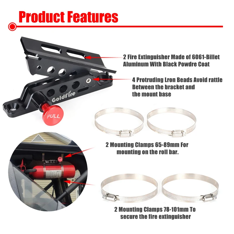 Quick Release Aluminum Fire Extinguisher Holder Mount Bracket with 4 Clamps Adjustable for Wrangler TJ JK JL JKU UTV Polaris RZR