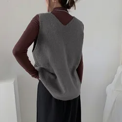 Top suelto de punto para mujer, ropa exterior de talla grande, suéter con cuello en V, chaleco Vintage para mujer, primavera y otoño