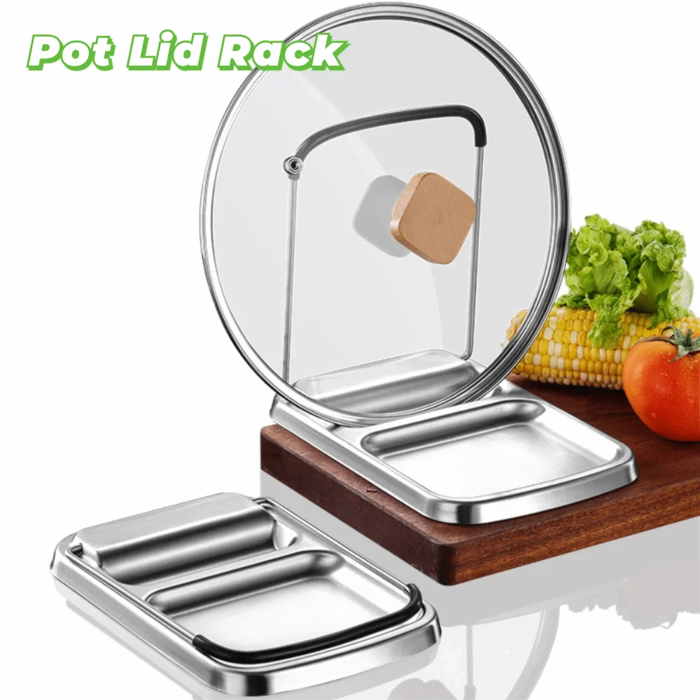 304 Stainless Steel Pot Lid Shovel Storage Rack Folding Bracket Deepened Groove Design Kitchen Utensil Rest Rust-proof