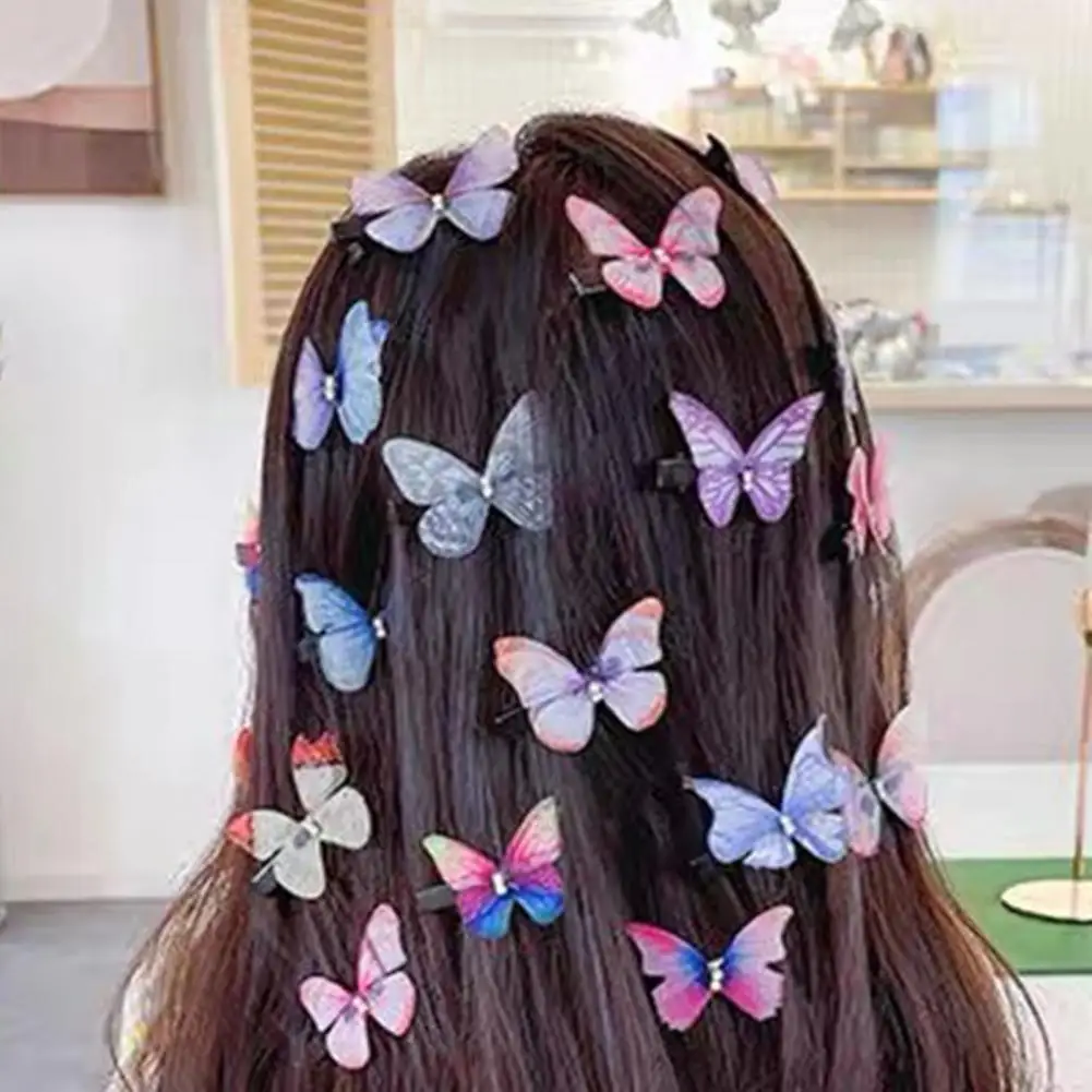 5Pcs Girl Butterflies Decor Hair Pins Double-Sided 3D Butterflies Design Hair Clips Anti-slip Design Hairpins Hair Styling Tool