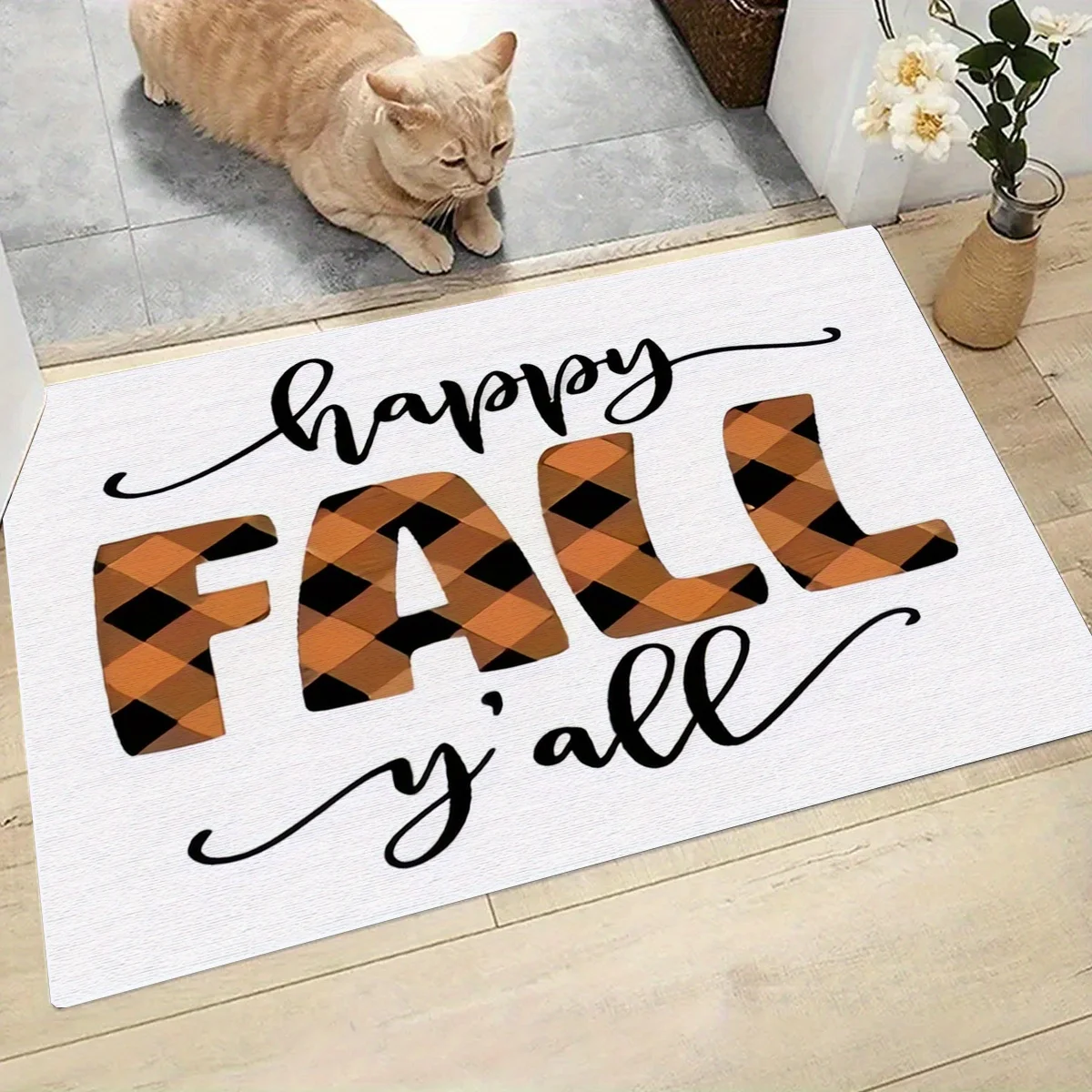 

1 шт., дверной коврик с узором Happy Autumn Yall, кухонный коврик для входной двери, спальня, гостиная, декоративный ковер для семейной комнаты