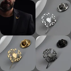 Dandelion gold-plated stainless steel badge, suit collar brooch, silver black lapel pin, men's dress accessories