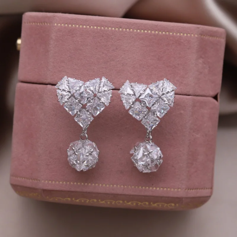 Korean new design fashion jewelry 14K gold plated luxury love ball zircon earrings elegant women's daily work accessories