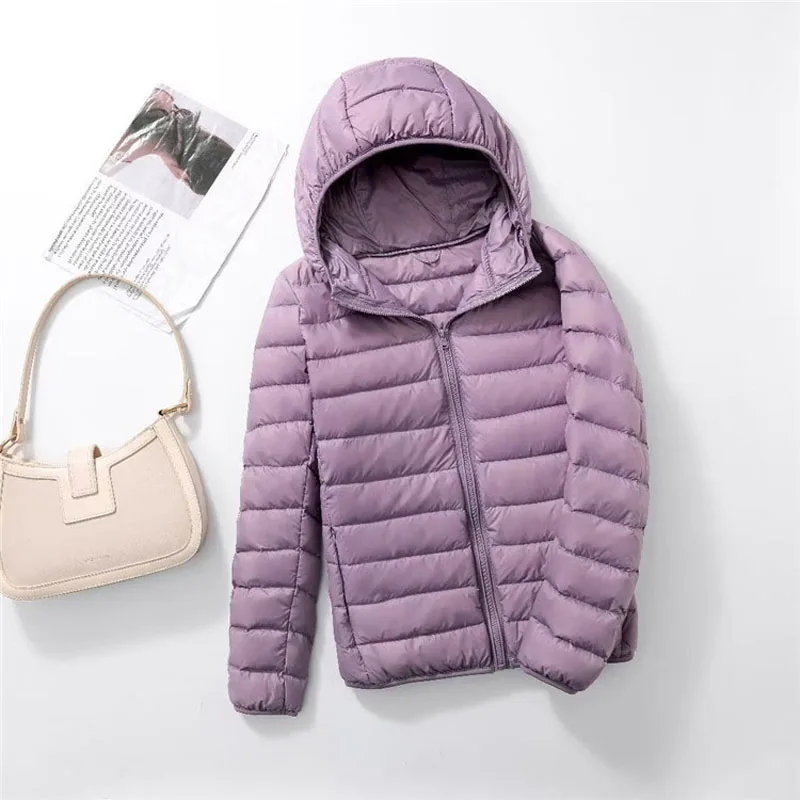 

0-10℃ Women Puffer Winter Coat Light Weight Hooded Duck Down Jackets Portable Feather Filling Overcoat Windproof Female Outwear