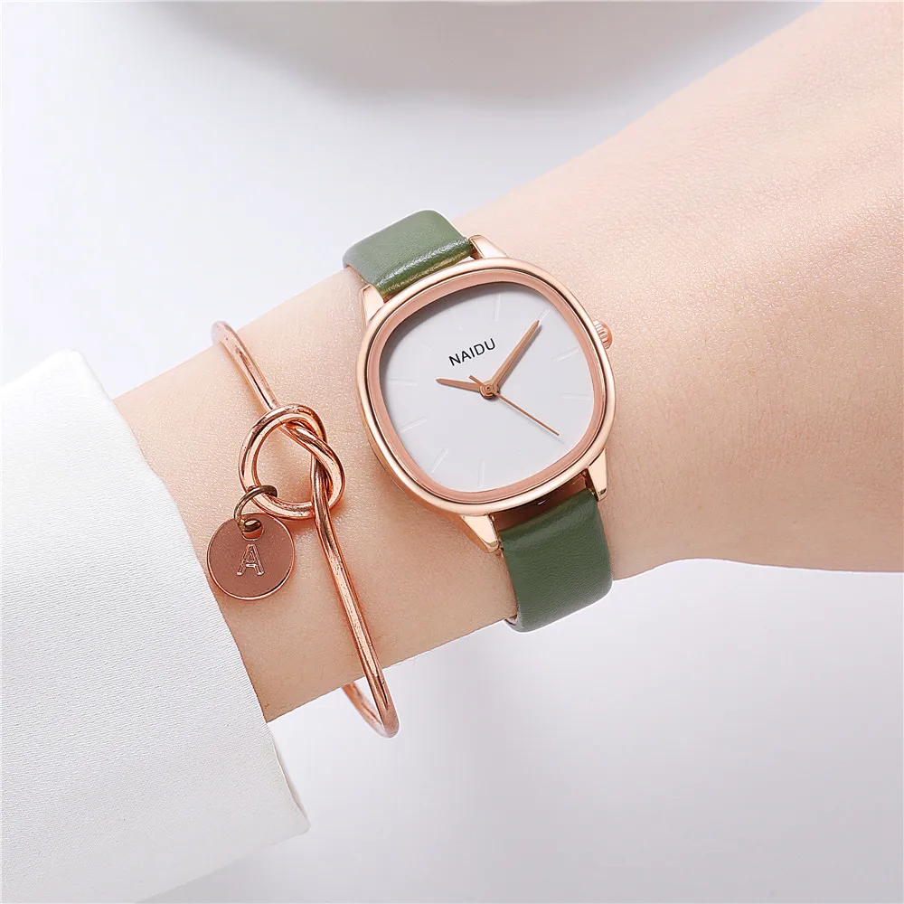 2pcs/set fashion simple PU leather quartz women ladies watch