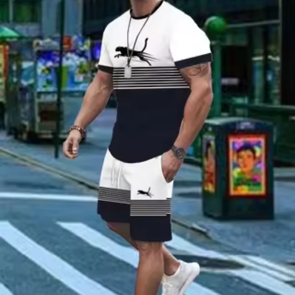

American Fashion Brand Sports Short Sleeved Sweat Absorbing And Quick Drying Men S Set Summer New Loose Digital Print Set