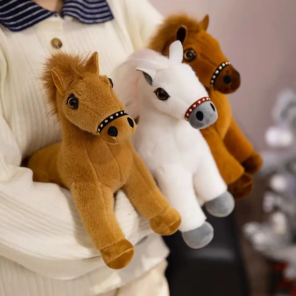 Caballo de peluche de simulación de pie para niños, sillín de muñeca de morena larga, juguetes de Pony, algodón PP, caballo de dibujos animados encantador, relleno