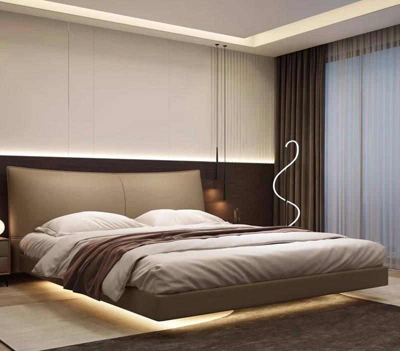 吊り下げ式レザーベッド イタリアンミニマリスト マスターベッドルーム モダンミニマリスト ハイエンド 雰囲気のあるダブルベッド