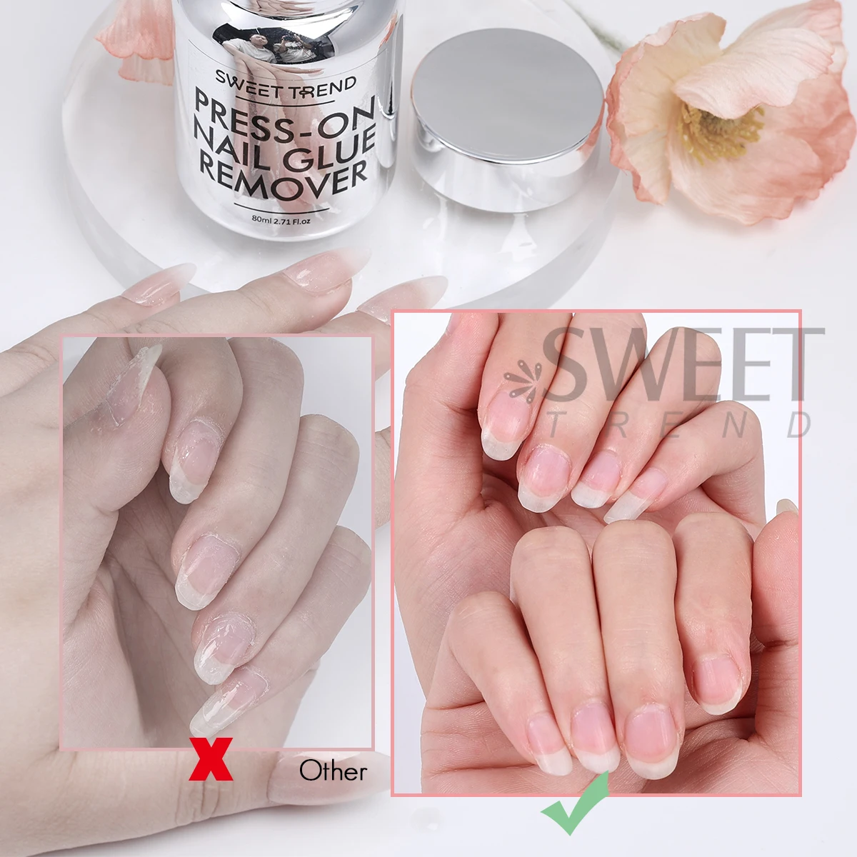 80ml 프레스온 네일 스펀지 리무버 솔루션, 빠른 젤 폴리쉬 네일 디본더, 부드럽고 쉬운 인조 네일 팁 제거 도구, 매니큐어 데코