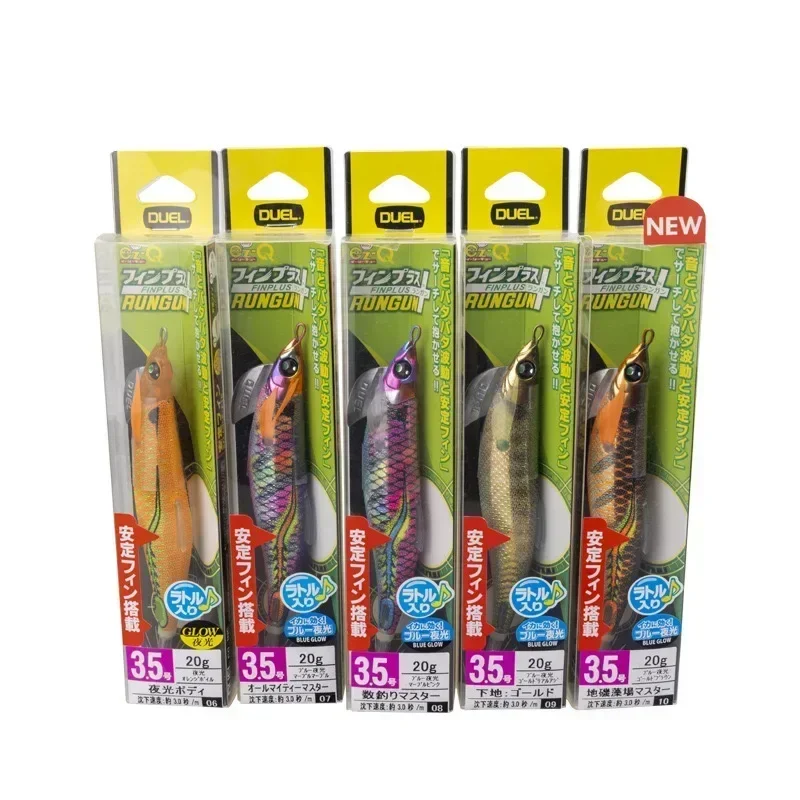 DUEL 20g 3.5 Sound Beads Wooden Shrimp Squid EGI JIGS Bait Lure Sea Fishing Stable Fins UV Luminous