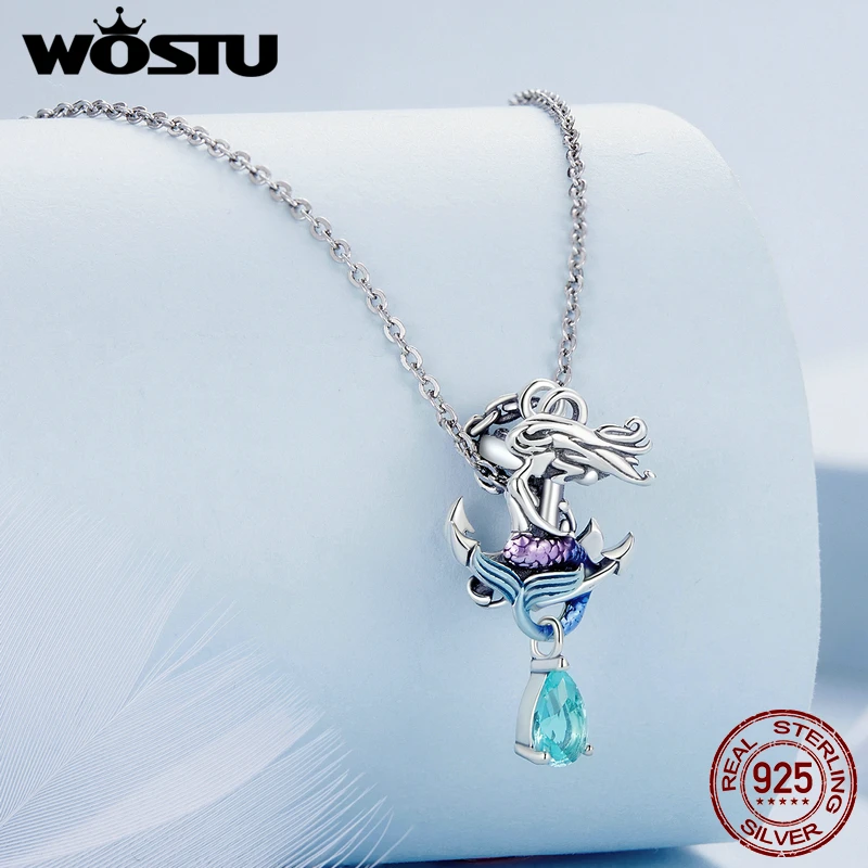 WOSTU Real 925 Sterling Silver Special Mermaid Anchor Charm Bead Fit Original Bracelet DIY Necklace Jewelry making Birthday Gift