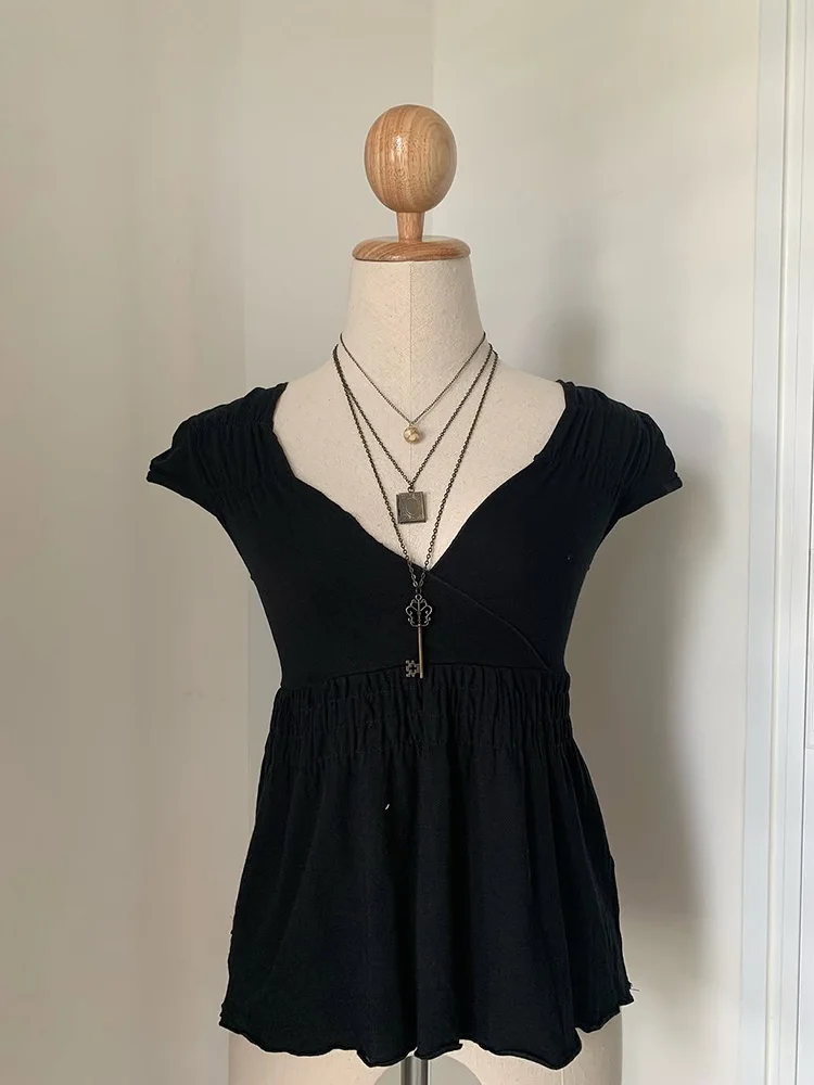 

Женский кружевной укороченный топ Bla, летняя облегающая футболка ort Sve, оригинальный дизайн, повседневный свитшот из смеси хлопка чистого цвета