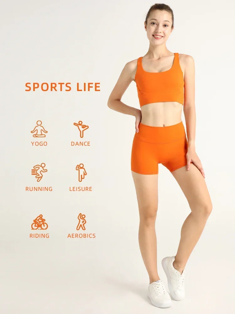 2-delige yogakleding Fitnessshorts Pak Schokbestendig Cross Back BH Top Hoge taille Butt Lift Shorts Fietsen Hardloopset 🎽 🩳