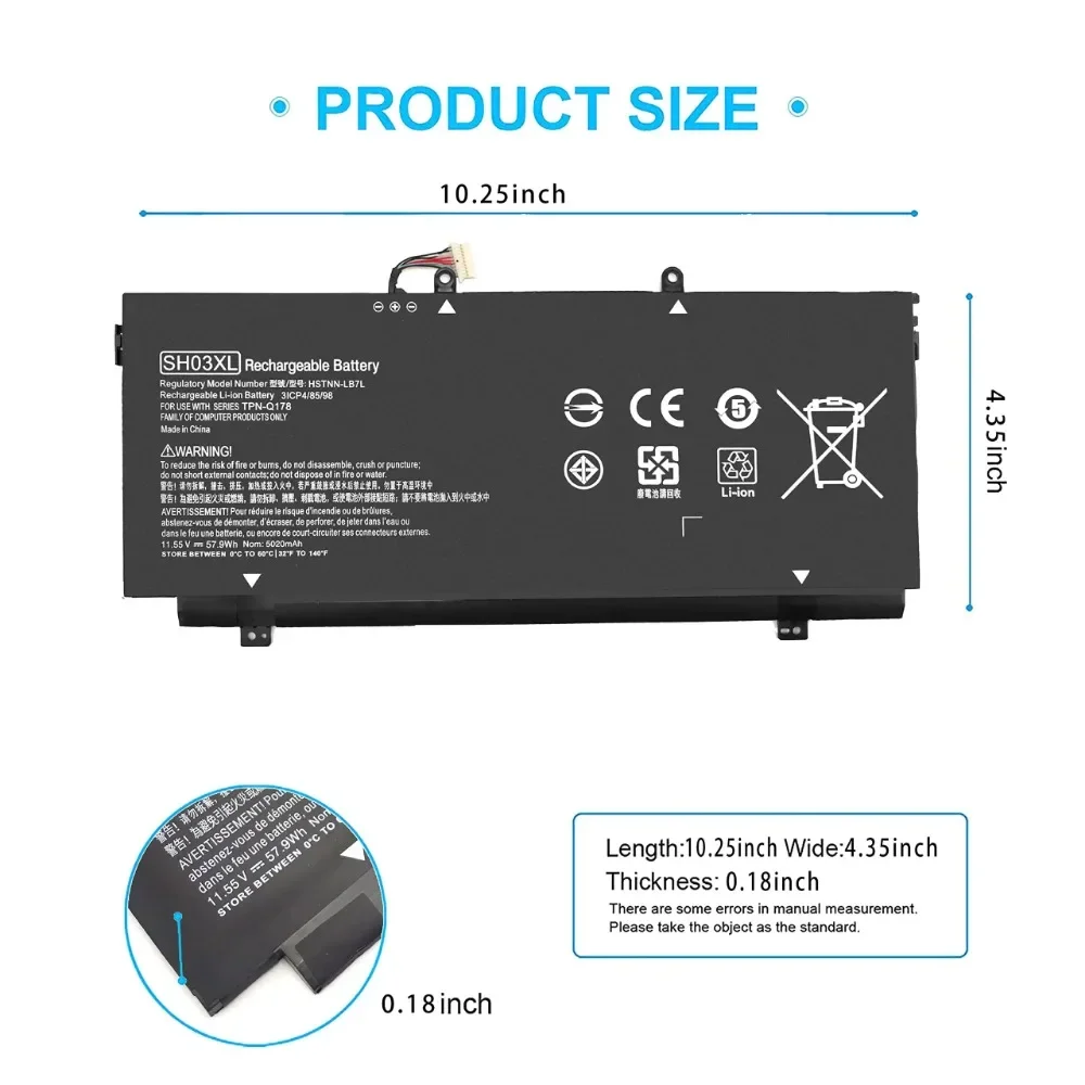 11.55V 57.9Wh SH03XL Laptop Battery for HP Spectre X360 13 AC0XX 13-AC023DX 13-AC033DX 13-AC013DX 13-AC63DX 13-AC006TU 13-W0XX