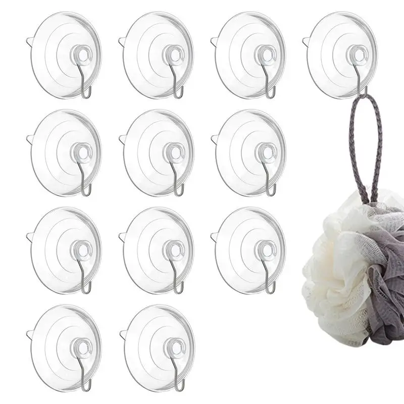 Transparente Suction Cup Hooks Armazenamento de toalhas de parede resistentes Gancho para roupas, Acessório do banheiro, 2.36 ", 12Pcs