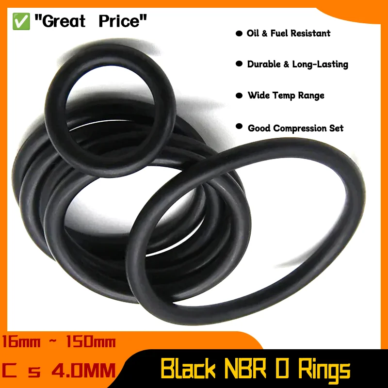 

Black Thickness CS 4mm NBR O Ring Nitrile Rubber Gasket OD 16mm ~ 150mm Round O Type Corrosion Oil Resist Seal Washer 10/50pcs