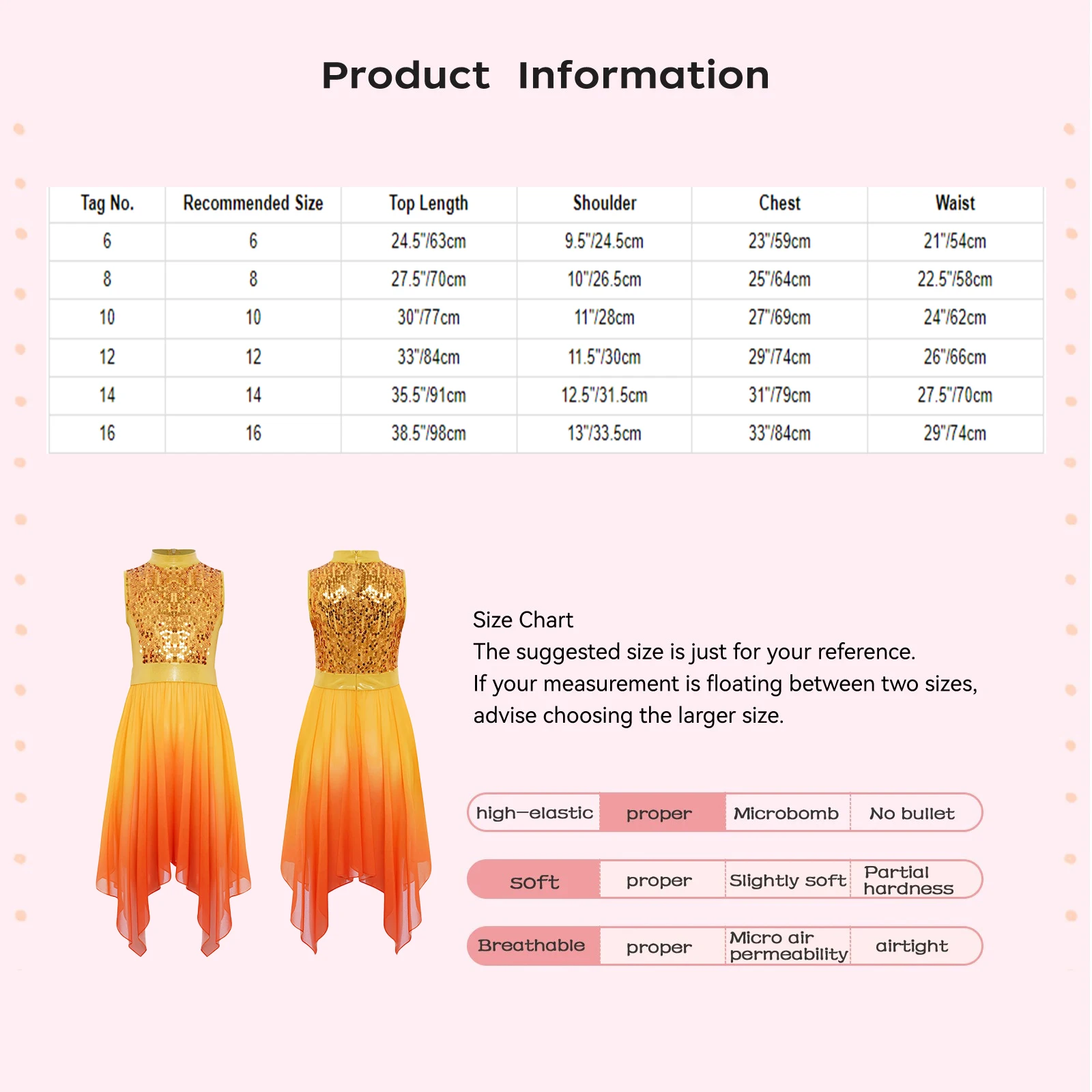 Sukienka do tańca liturgicznego dla dziewczynek, bez rękawów, z dekoltem w serek, asymetryczna, strój do tańca współczesnego na występy sceniczne.