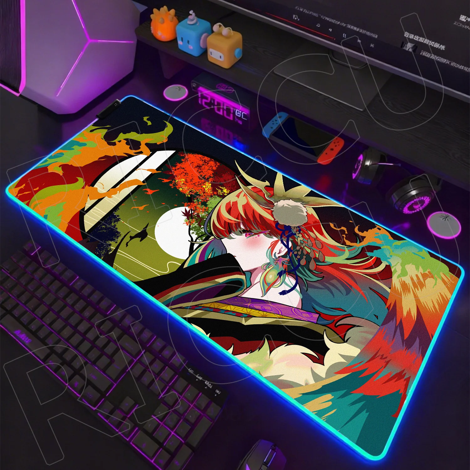 

RGB Mask anime girl Mouse Pad Large Computer Office Game Table Mat Rubber 400X900mm Gaming Keyboard Mousepad LED expand Desk Mat