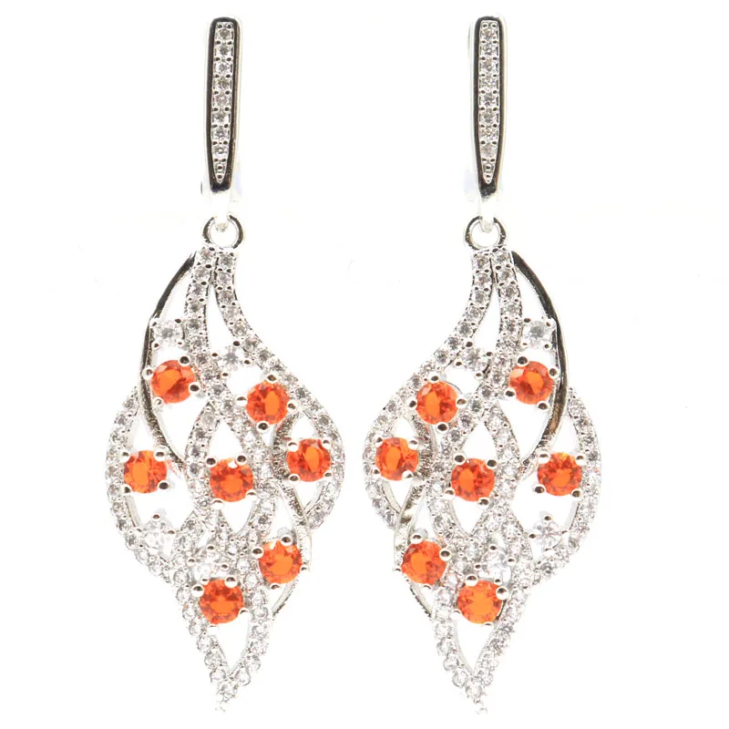 

Buy 5 Get 1 Free 50x17mm Elegant Leaf Shape Orange Spessartine Garnet Smoky Topaz White CZ Women Dating Silver Earrings