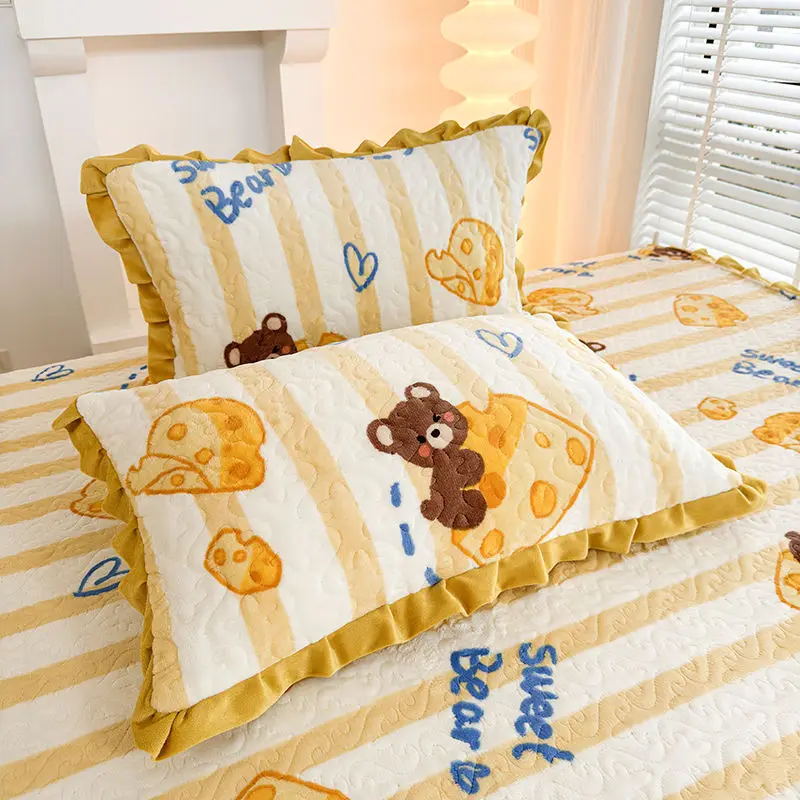 Ins Milk Fleece Pillowcases 1pair Lace Pillowcases Thickened Thermal Pillow Cover Cute Comfortable Single Pillow Leather Fleece