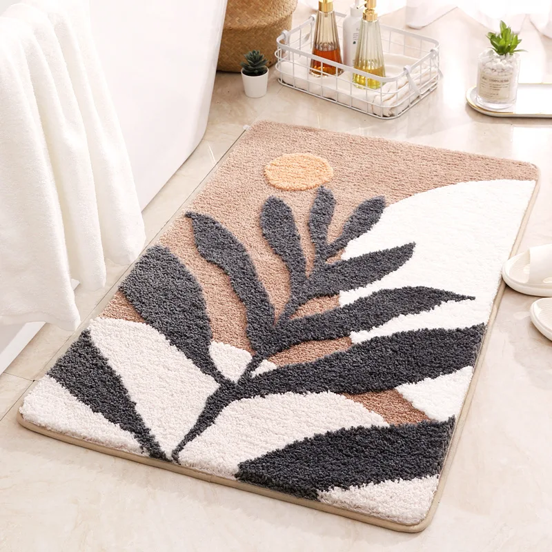 Inyahome Leaf Pattern Bath Mats for Bathroom Non Slip Bathtub Decor Rugs Super Absorbent Floor Carpets Machine Washable Bahtmats