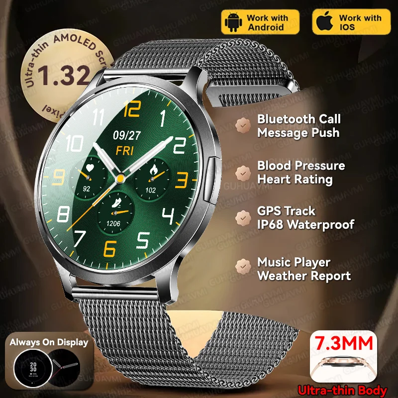 

Новые женские умные часы 1,32 дюйма AMOLED с полным сенсорным экраном, Bluetooth-вызов, кровяное давление, IP68, водонепроницаемые, ультратонкие умные часы 7,3 мм