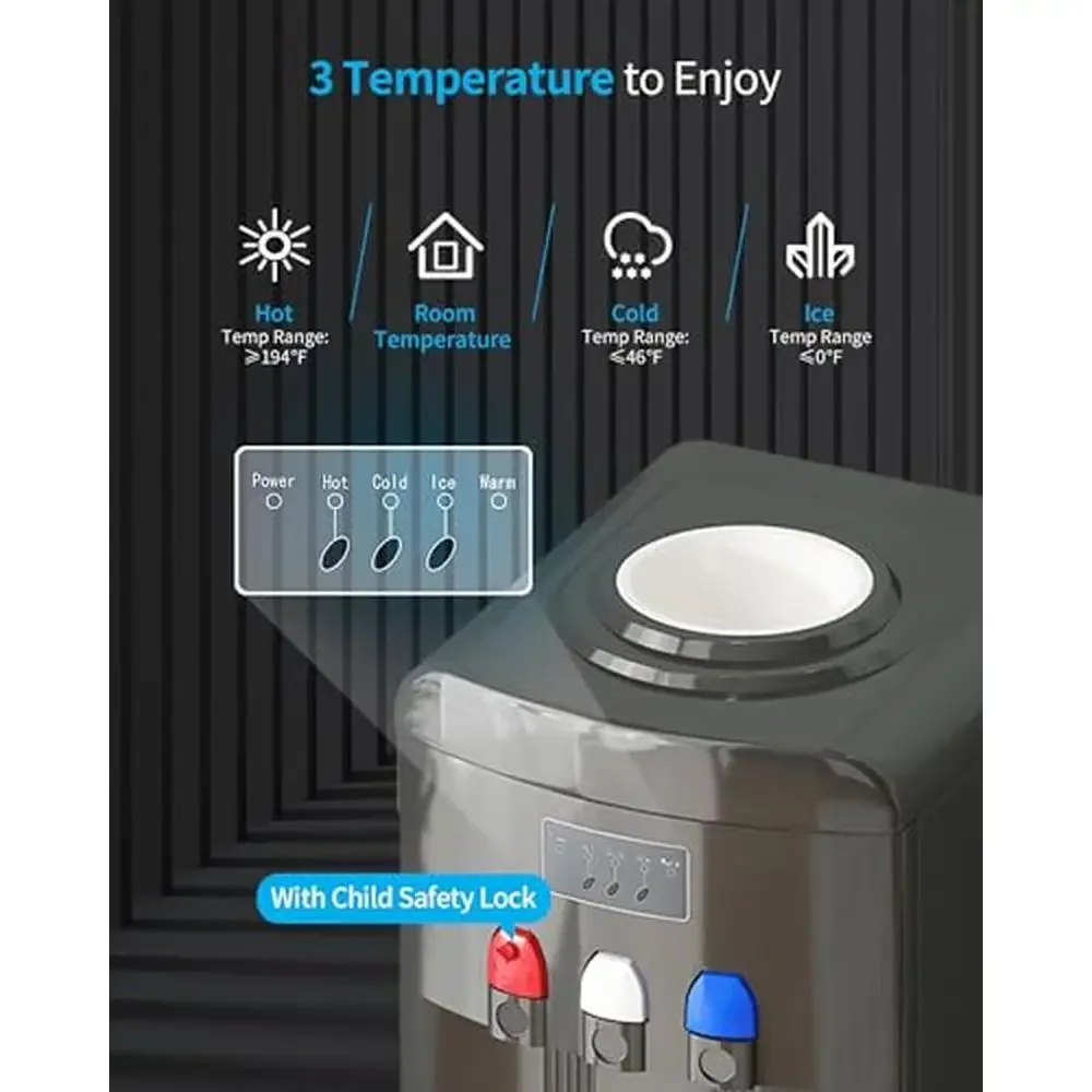 3-in-1 Water Dispenser with Ice Maker 3 or 5 Gallon Bottle Cooler 33LBS/24H Top Loading Anti-Leakage Elegant Design Energy