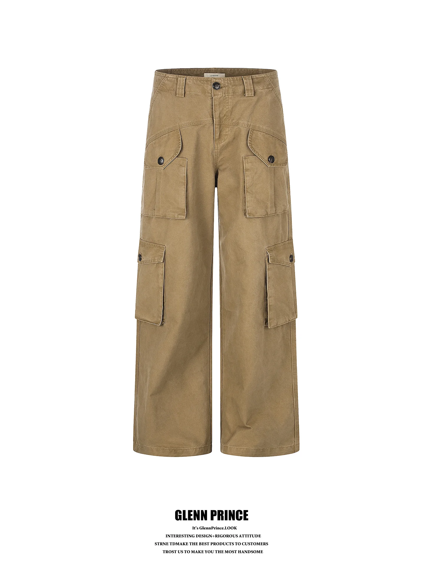 GPstudio American Style Retro Washed Men's Work Pants Multi-Pocket Straight Leg Logging Pants High Street Cool Casual Trousers