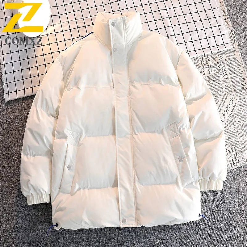 COMXZ Men Autumn Winter Ins Hong Kong Style Trendy Brand Cotton-Padded Down Jacket Loose Fit Plus Size Bread Stand Collar  Coat