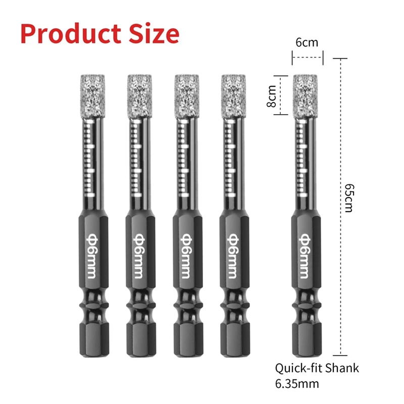 10Pcs Diamond Drill Bits,6Mm Dry Diamond Core Drill Bit Set For Ceramic,Granite,Tile,Glass,Marble,Brick,Stone Easy Install