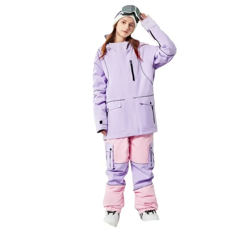 Ensembles de ski à capuche avec fermeture éclair pour hommes et femmes, vêtements de neige de sport, polyester, respirant, imperméable, coupe-vent, chaud, hiver, nouveau, 2025