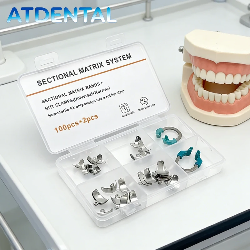 

102PCS Dental Matrix Bands Kit with NiTi Clamping Ring Sectional Contoured System for Tight Interproximal Contacts Dentist