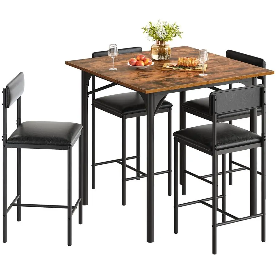 

5Piece Dining Room Table Set Bar Table and Chairs Set Counter Height Dining Table Set Industrial High Top Kitchen Table with 4 B