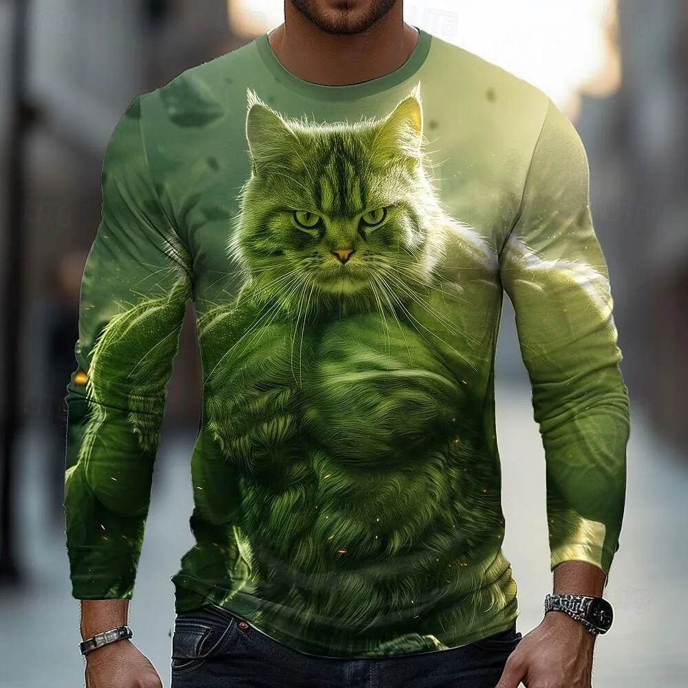 

Men's Animal Funny T Shirt Long Sleeve T shirt 3D Print Crew Neck Shirt Fashion Basic Street Casual Daily Men's Clothing Apparel