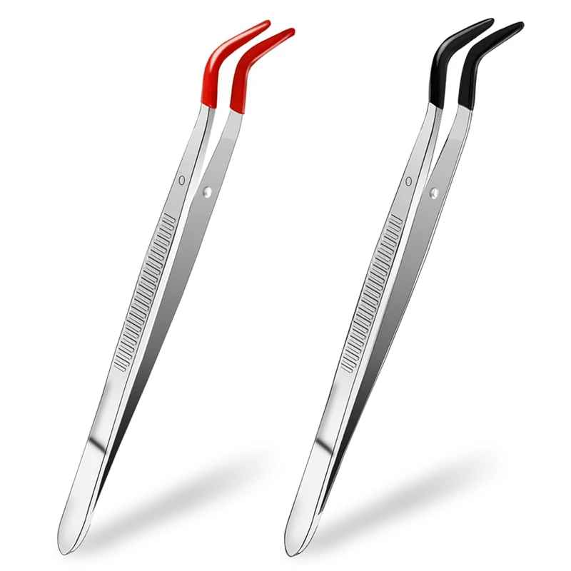 2 Pcs Tweezers Craft Tweezers Curved Rubber Tips Tweezers Non-Marring Bent Tip Tweezers For Crafts