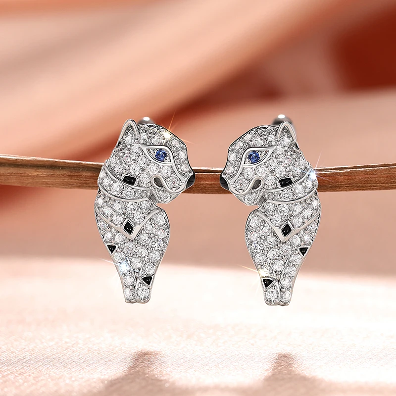 Huitan Personality Leopard Hoop Earrings with Blue Eye Black Point Hip Hop Rock Animal Earrings for Women Cocktail Party Jewelry