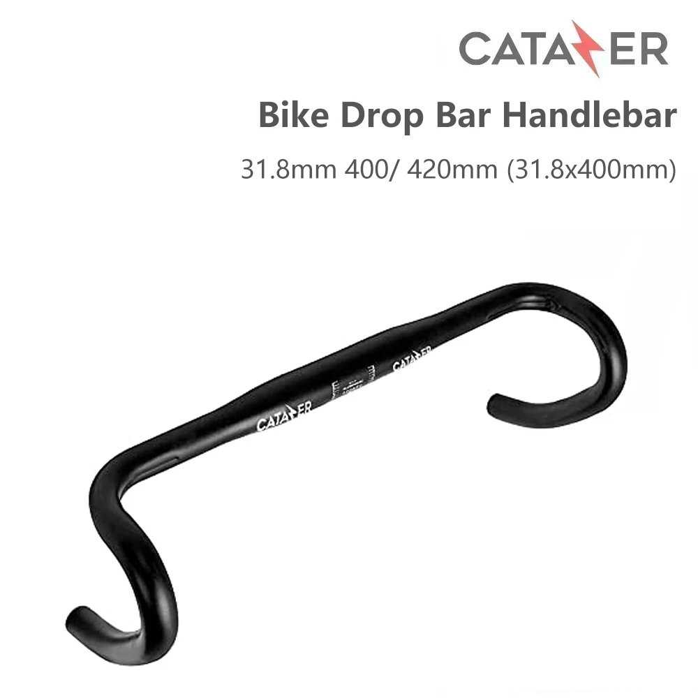 CATAZER Bike Drop Bar Handlebar for Fixed Gear Bike Road Bicycle Aluminum Alloy Bent Handlebar 31.8mm 400 / 420mm (31.8x400mm)