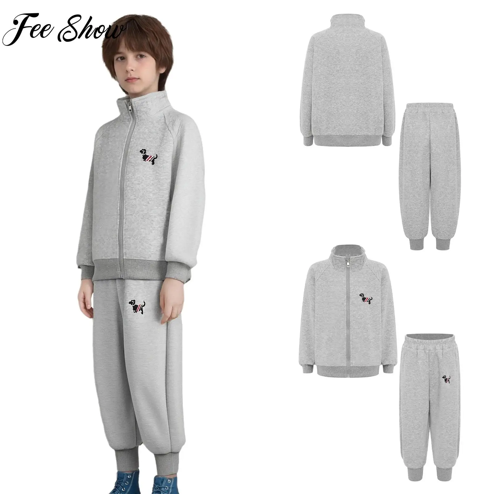 

Kids Dog Embroidery Sports Set for Boys Girls Breathable Tracksuit Long Sleeve Jacket Sweatpants Suit for Casual Workout Outdoor