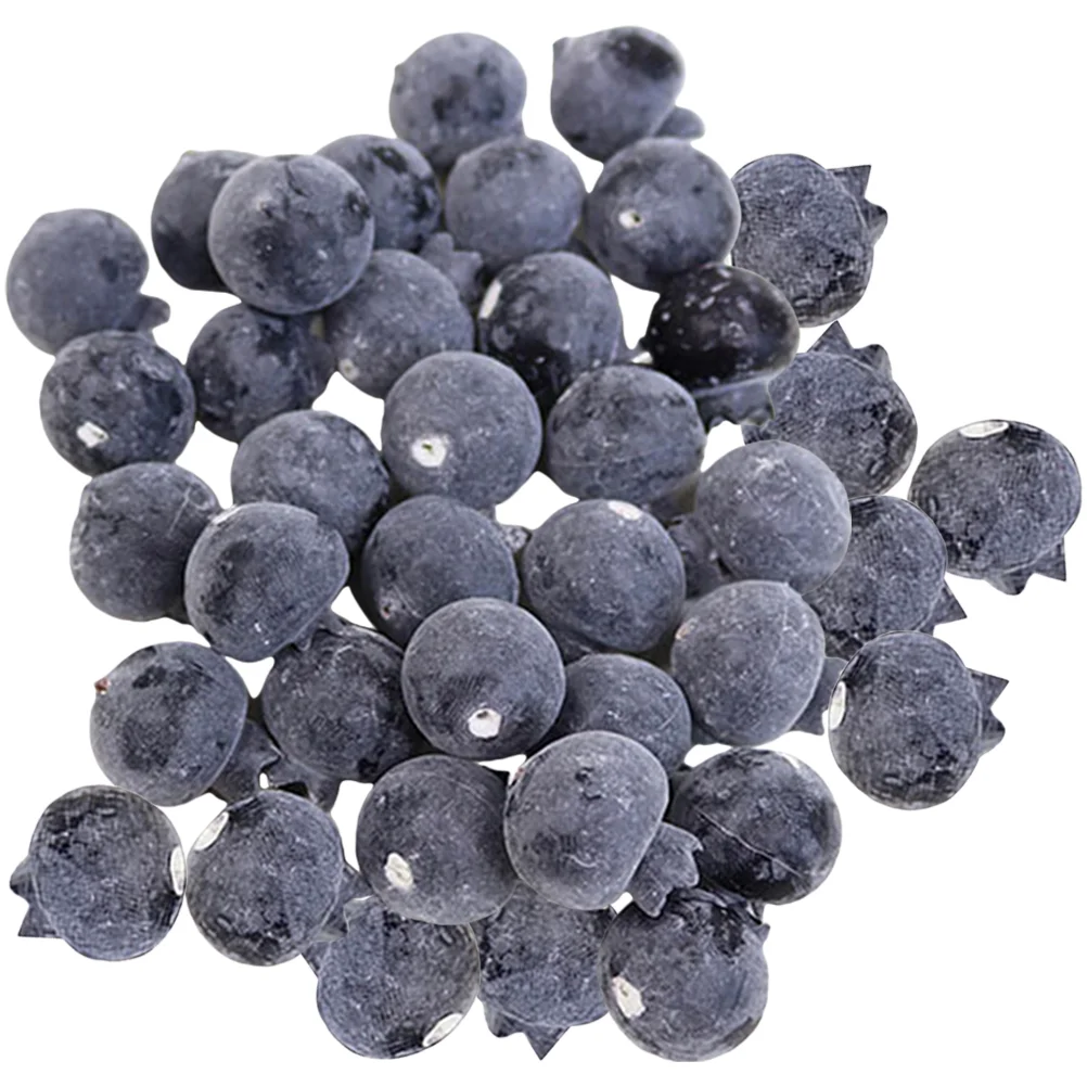 50 Pcs Simulation Blueberry Fruit Model Artificial Blueberries Decor Layout Scene Vivid Props Adornment Ornament Foam