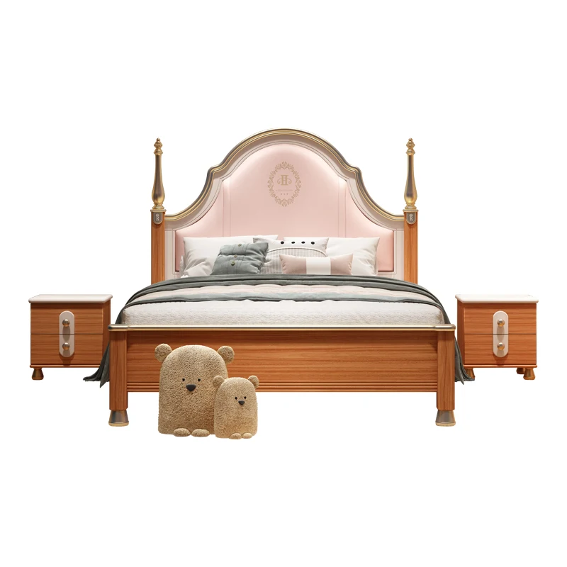 Cama de princesa para niños y jóvenes, mueble de dormitorio Infantil de madera maciza para una sola persona, QF50TC