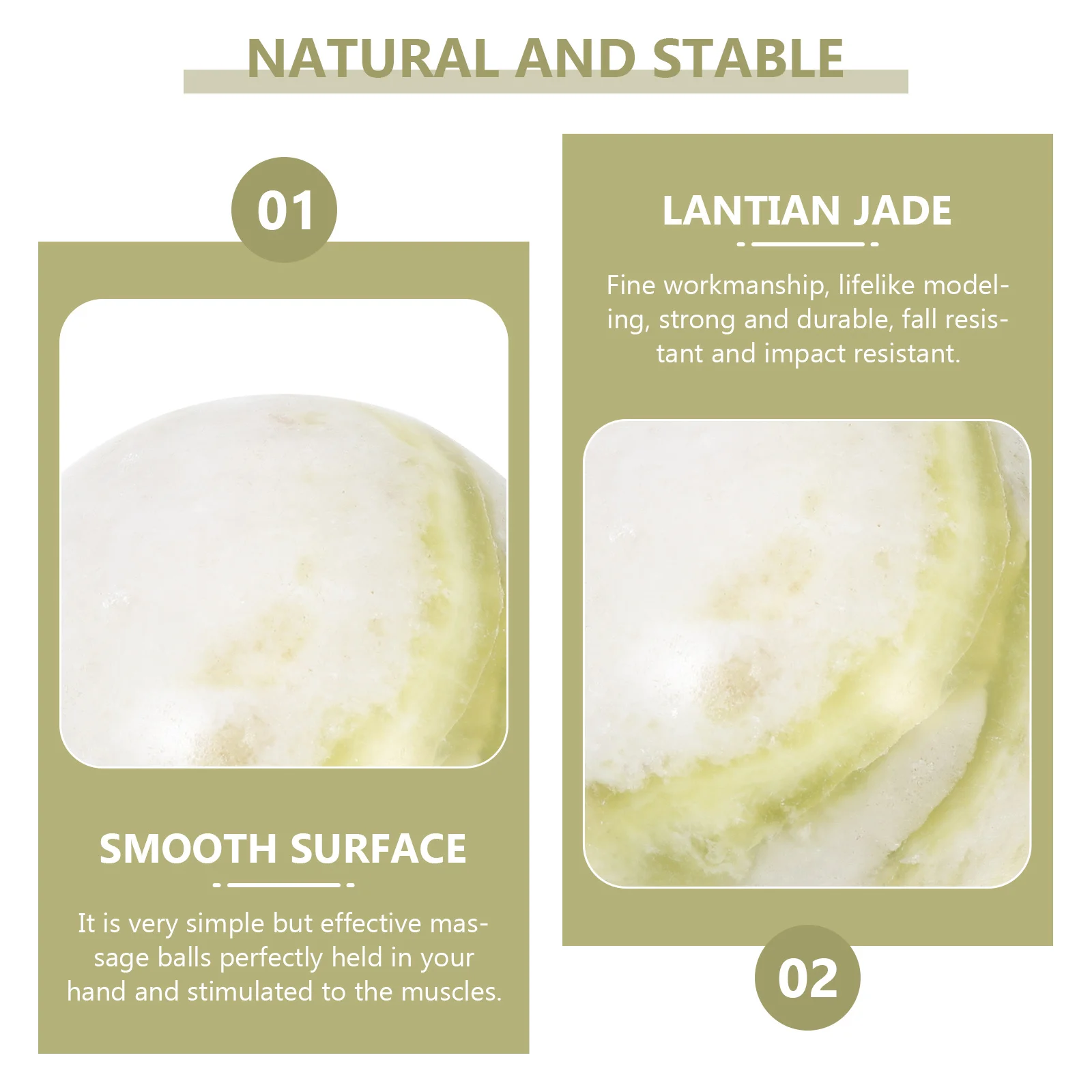 

1Set Chinese Fitness Massage Balls Jade Stone Hand Exercise Balls Enhance Joint Health Relieve Hand Pain Promote Blood