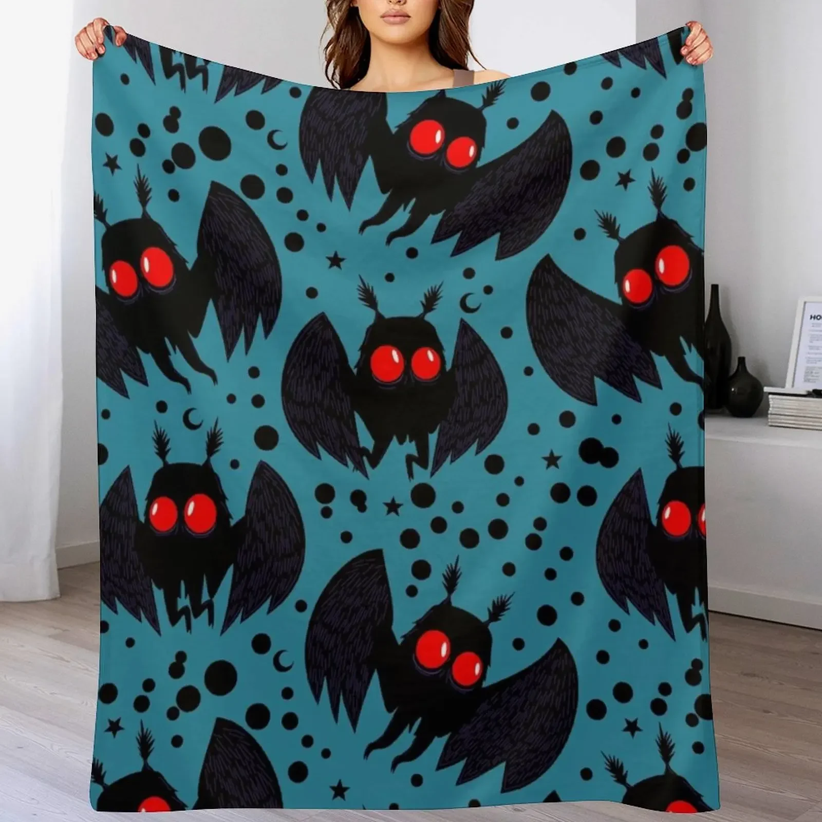 

Mothman Grey Blue Night Throw Blanket Soft Sherpa Fleece Warm Blanket for Winter
