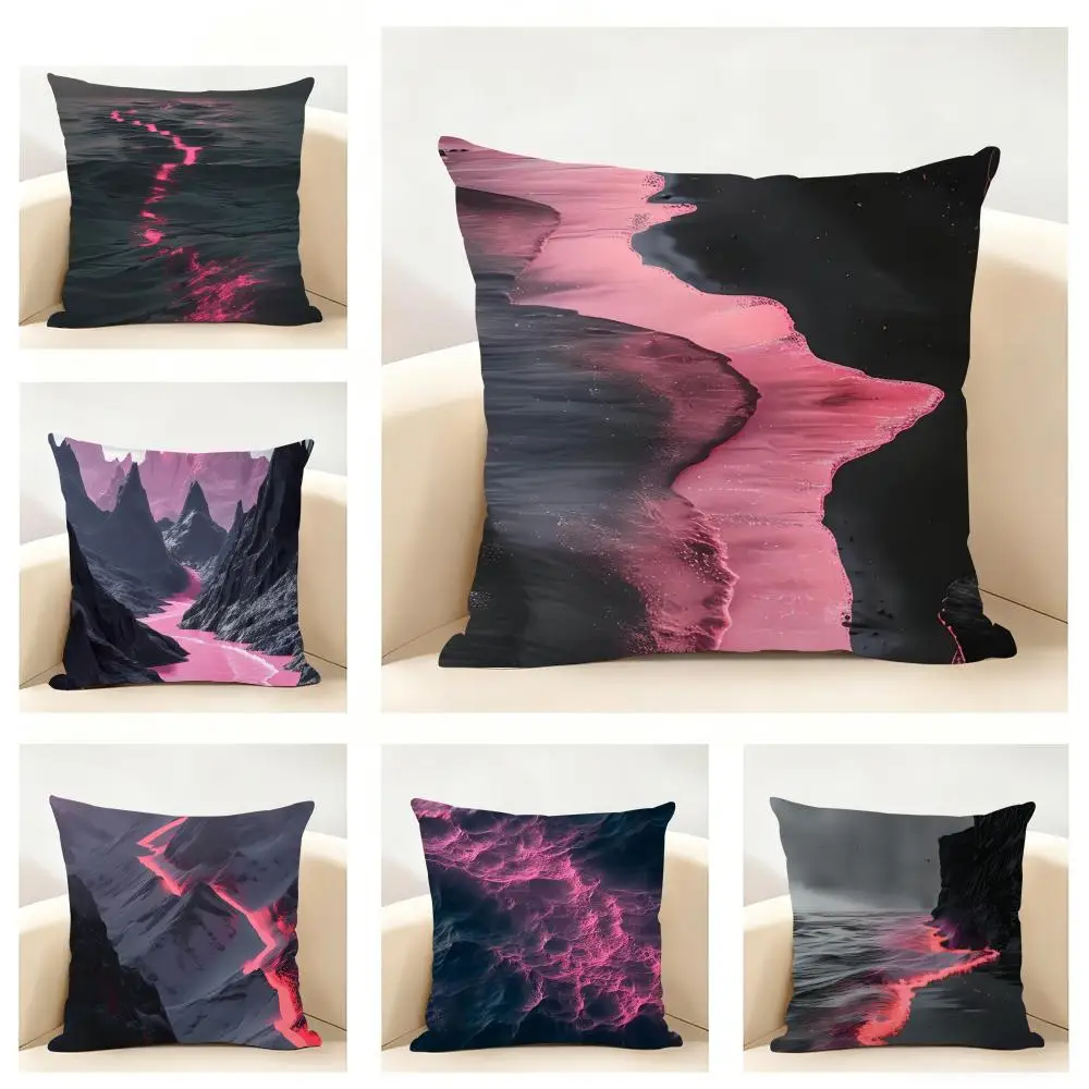 Casual Serene Cool Mountain River Cushion Cover Linen Minimalist Soft  for Sofa Bed Home Room Decor