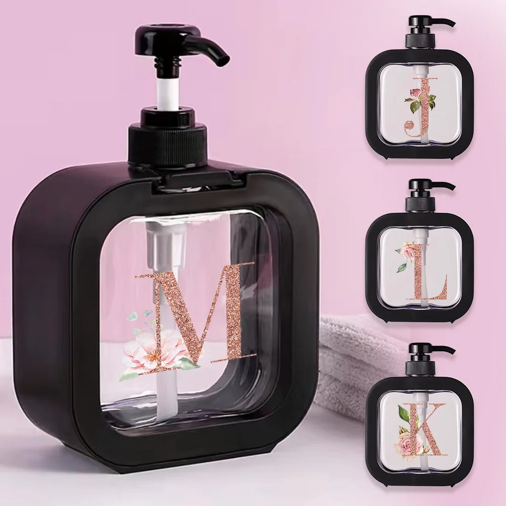 

500ml Press Type Lotion Bottle Foam Sub-Bottling Bottle Travel Liquid Lotion Shampoo Refillable Bottles Rose Gold Letter Pattern