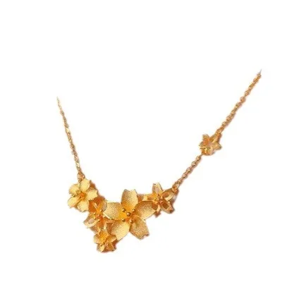 Collar de oro puro AU999 para mujer, cadena de clavícula, colgante de flores, temperamento de moda, regalo hueco, 24K, nuevo