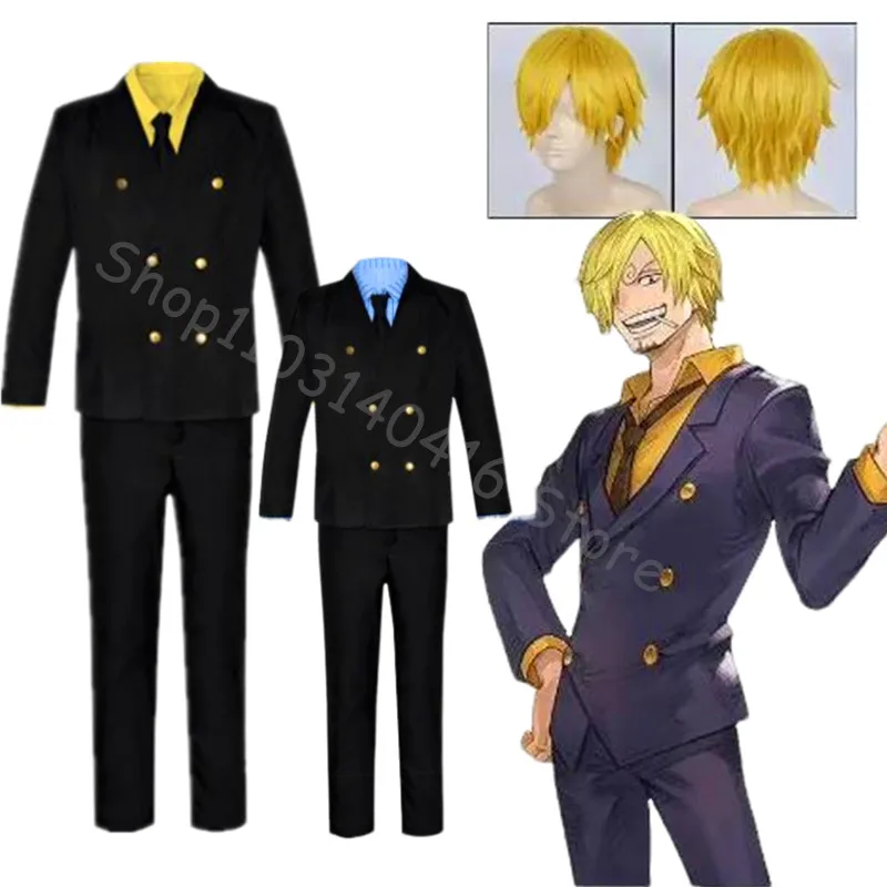 2Year Sanji Cosplay Anime Vinsmoke After Costume Men Halloween Christmas Yellow Suit Costume Wig Tie Custom Size