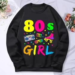 80 S Girl Colorful Print Womens Hoody Simple Fleece Autumn Sweatshirt Street Crewneck Hooded Oversize Comfortable Pullover Tops