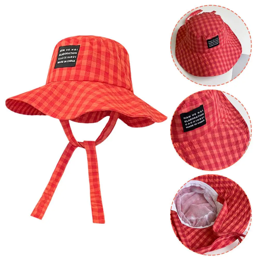 Retro Plaid Bucket Hat With Wide Brim Strap Sunblock Hat Women Summer Multi-functional Fashion Sunblock Sunscreen Fisherman Hat